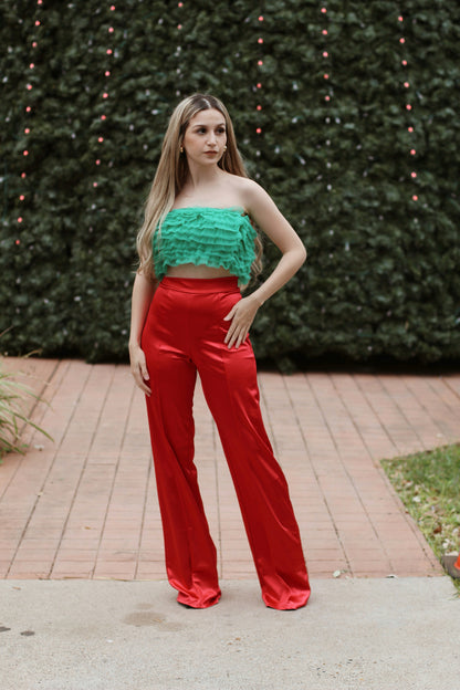 Christmas Satin High Waisted Pants