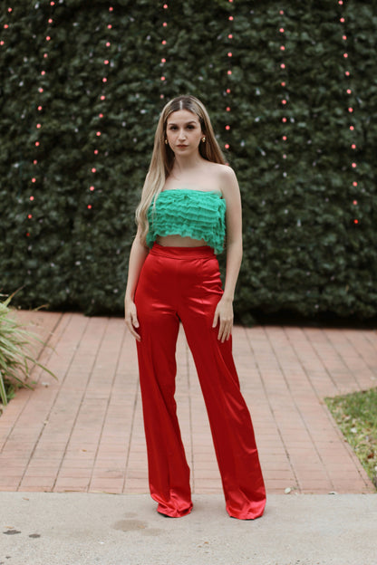 Christmas Satin High Waisted Pants